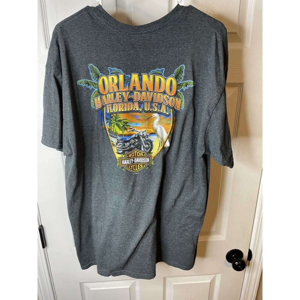 Harley Davidson Mens Shirt XL Orlando FL Florida USA Gray, Bike Beach Graphic